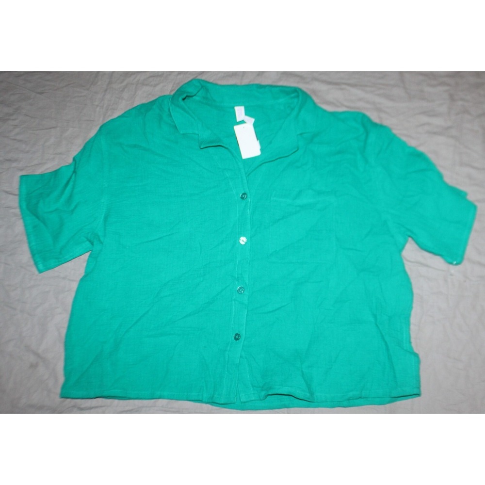 Stars Above Womens size XS Gauze Button Up Shirt Lounge Collared Pocket Jade